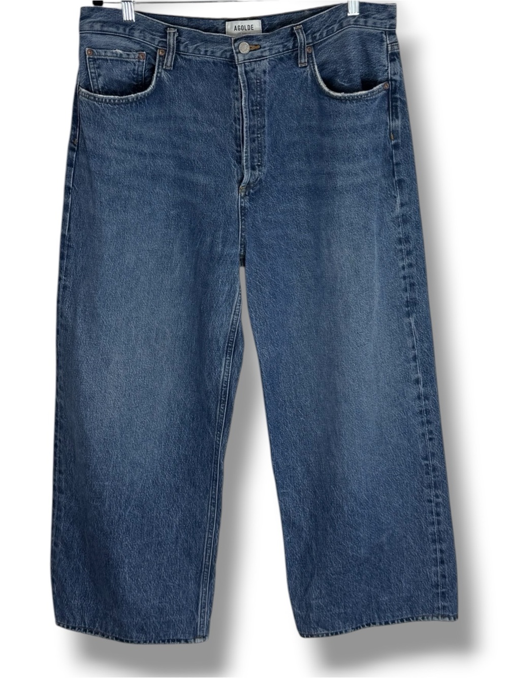 Agolde Women's Low Baggy Button Fly Jeans in Medium Blue Denim